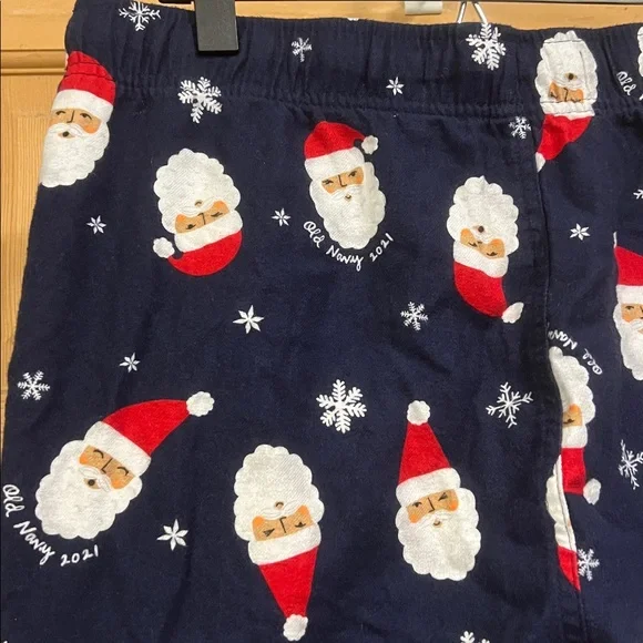 Old Navy Men’s Pajama Bottoms Flannel Navy with Santa Print Sz L - Picture 6 of 6